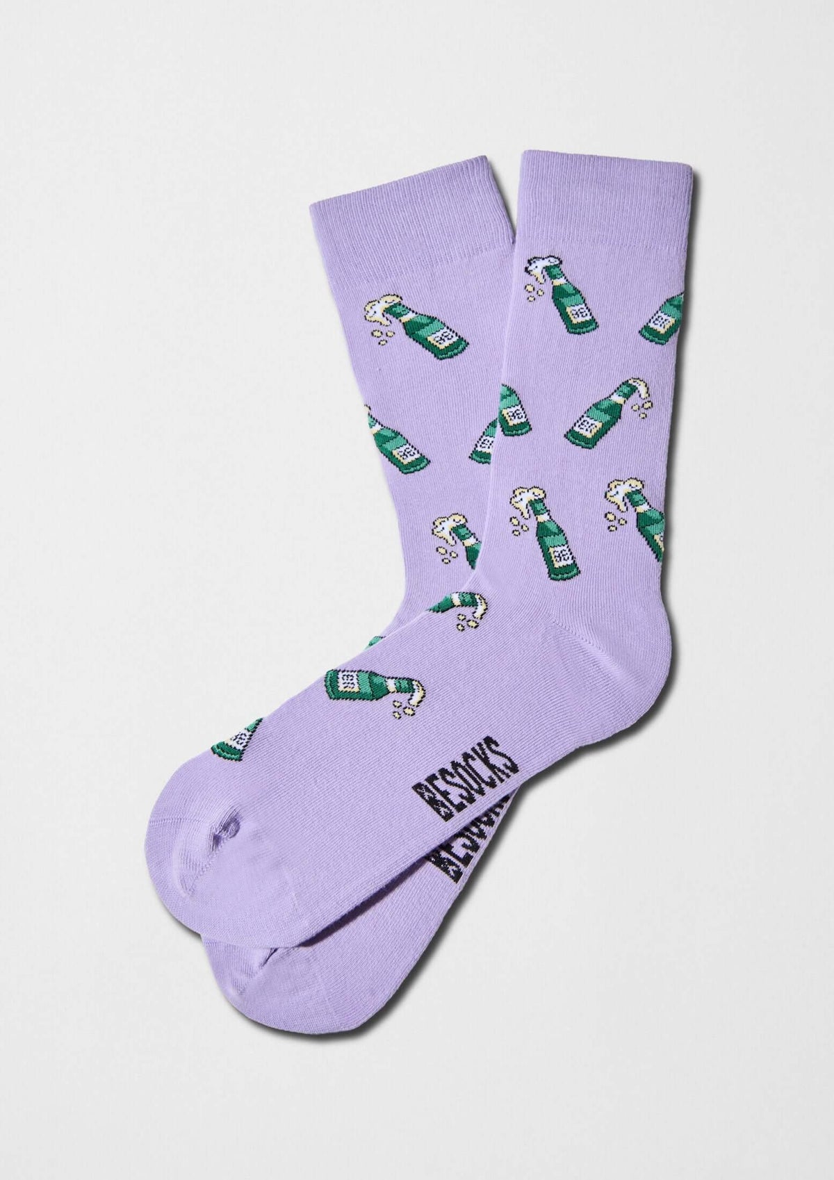 calcetines BeBeer Mauve con estampado de botellas de cerveza espumeante en color verde - BESOCKS