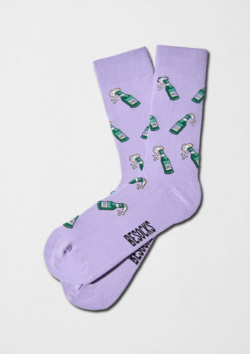calcetines BeBeer Mauve con estampado de botellas de cerveza espumeante en color verde - BESOCKS