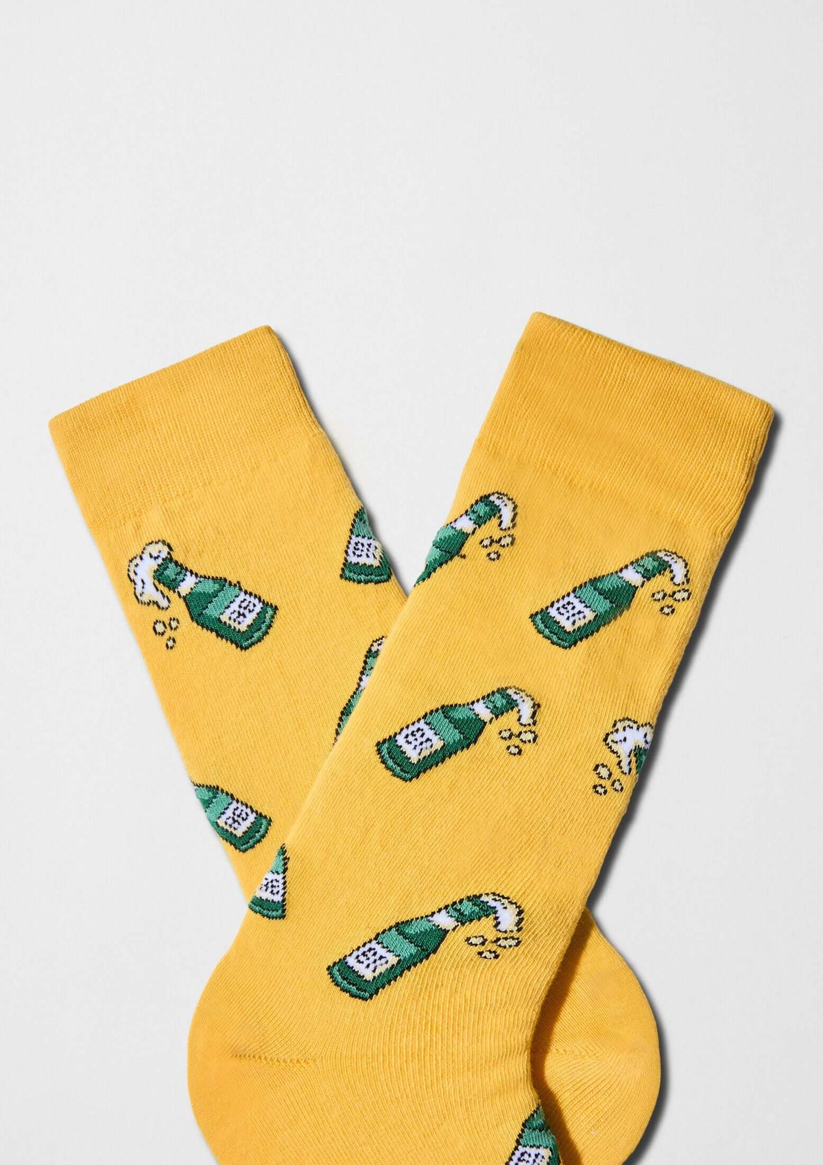 Calcetines BeBeer Mustard con patron de botellas de cerveza espumeante - BESOCKS