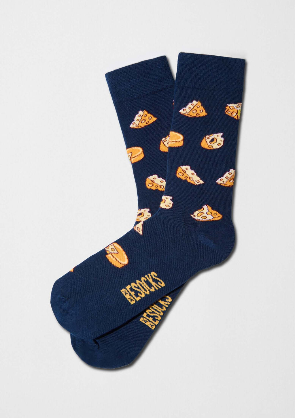Patrón gráfico de queso en tonos amarillo y naranja - BeCheese Navy - BESOCKS