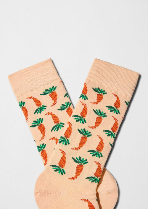 Calcetines con diseño de zanahorias sobre fondo melocotón - BeCarrot - BESOCKS