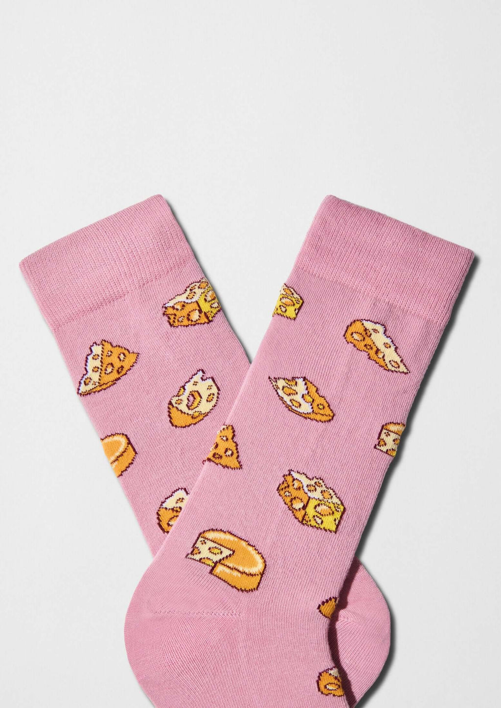 Calcetines rosa con estampado de porciones y cuñas de queso amarillo y naranja - BeCheese Pink - BESOCKS