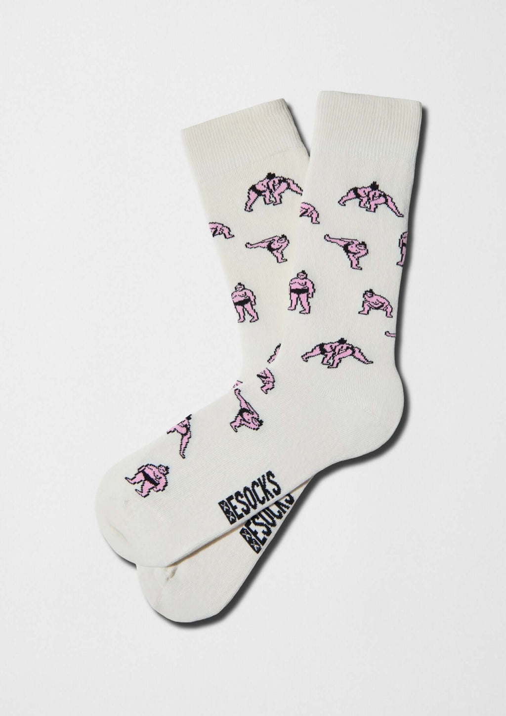 Calcetines BeJapan Sumo con diseño de luchadores de sumo en rosa sobre fondo off-white - BESOCKS