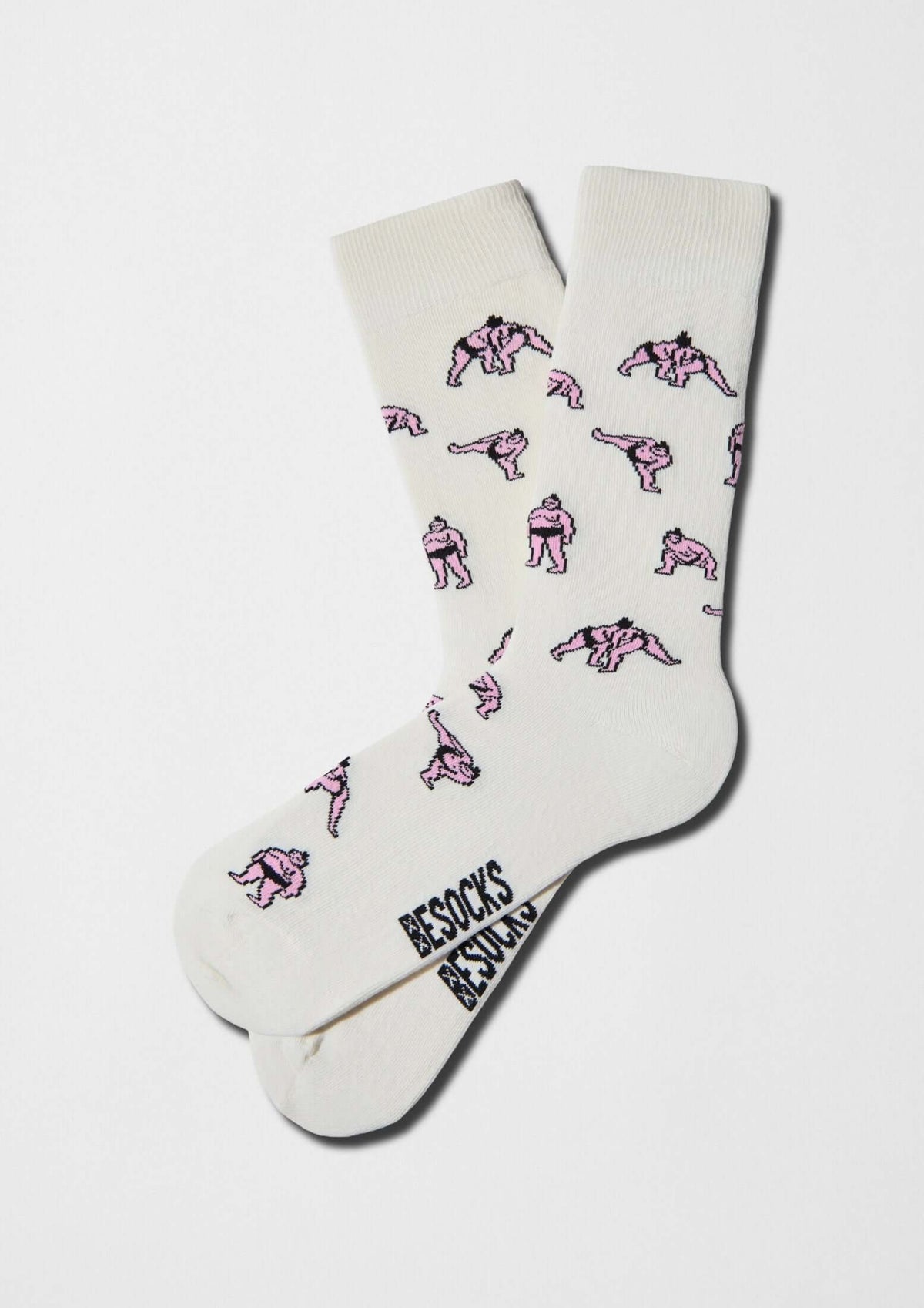 Calcetines BeJapan Sumo con diseño de luchadores de sumo en rosa sobre fondo off-white - BESOCKS