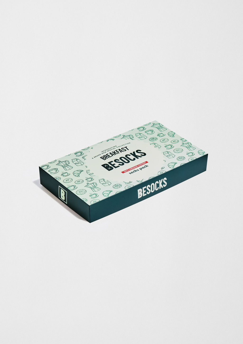 Pack Breakfast de BESOCKS con caja ilustrada que incluye calcetines inspirados en el desayuno.