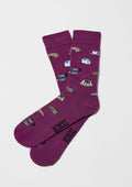 Calcetines BeSweetBreakfast Purple de algodón orgánico en morado con dibujos de alimentos de brunch en colores variados.