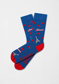 BeEmilyinParis Amour calcetines con dibujos en azul intenso y corazones rojos, con la Torre Eiffel y detalles en rojo.