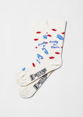 BeEmilyinParis Bonjour: calcetines originales off white con labios rojos y texto azul.