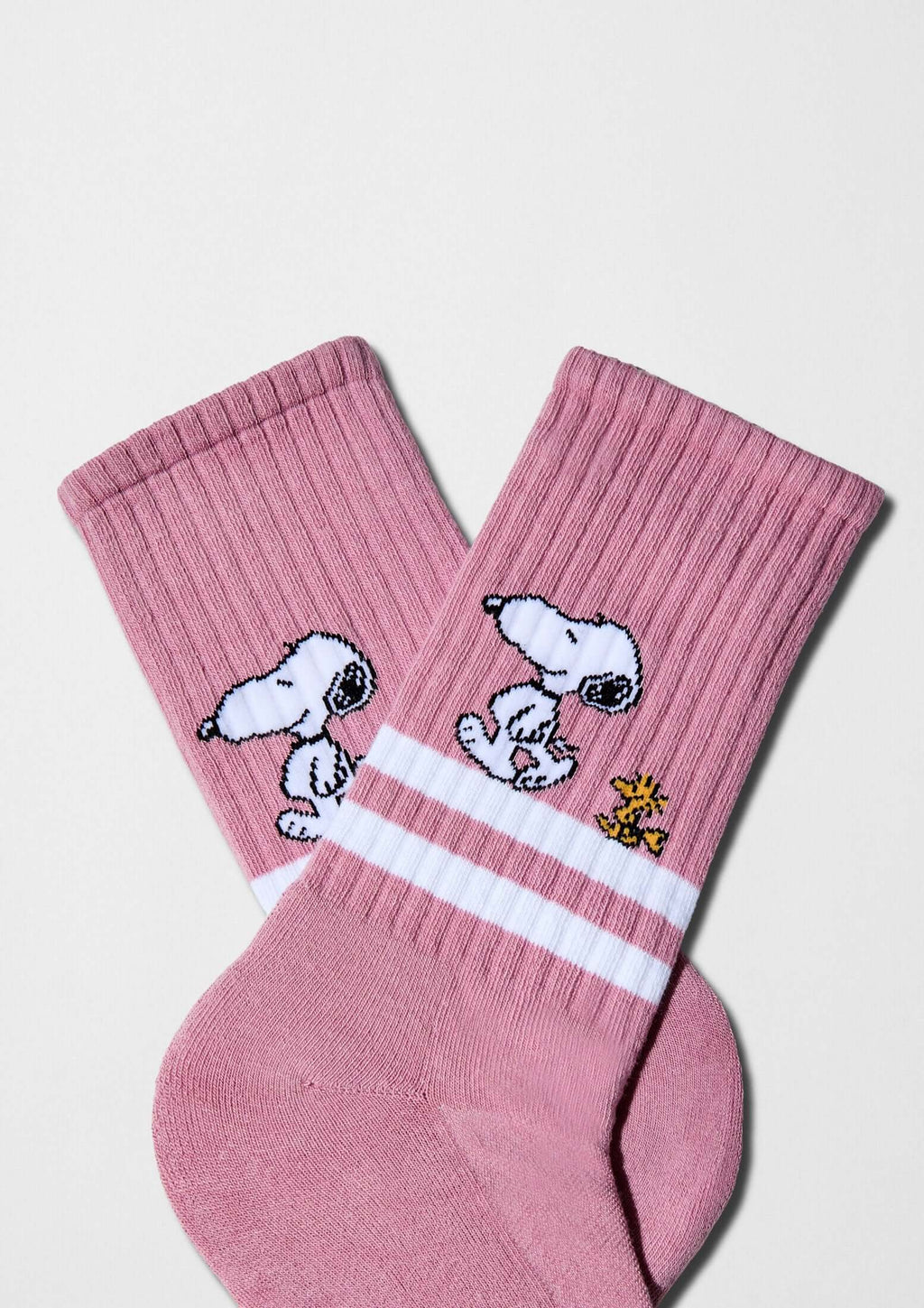 Calcetines rosa con bordado de Snoopy y Woodstock - BeSnoopy Stripes Pink - BESOCKS