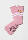 Calcetines BeSesameStreet Epi & Blas Pink de algodón orgánico con dibujos de Epi y Blas sobre fondo rosa.