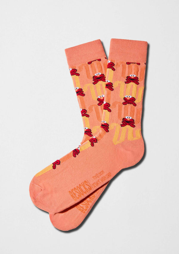Calcetines coral con diseño de Elmo y líneas onduladas en naranja y amarillo - BeSesameStreet Elmo Zigzag - BESOCKS