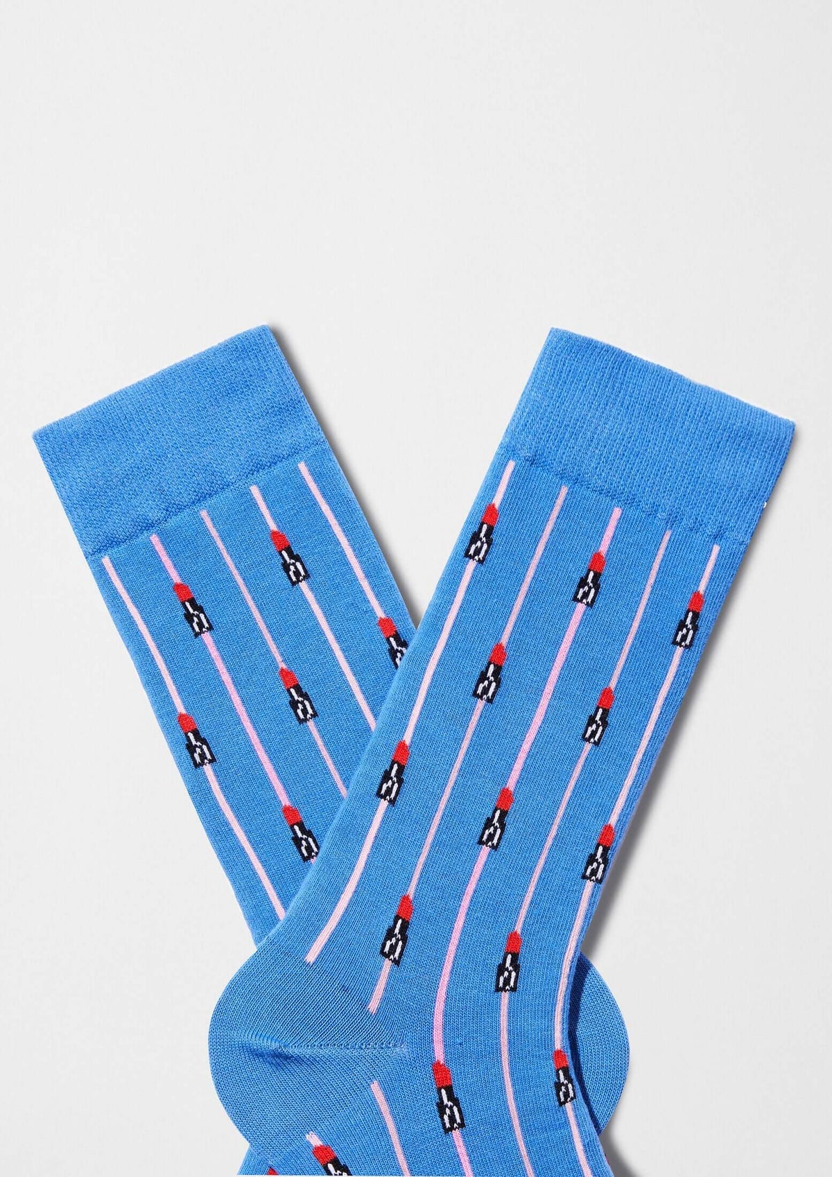 calcetines BeEmilyinParis Lipstick Blue con dibujos de labiales sobre fondo azul