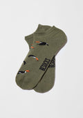 Calcetines tobilleros BeToucan Military Green Ankle en verde militar con patrón de tucanes en vuelo.