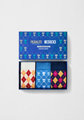 Pack Peanuts Diamonds con tres pares de calcetines BeSnoopy en diseño argyle colores rojo, azul y navy.