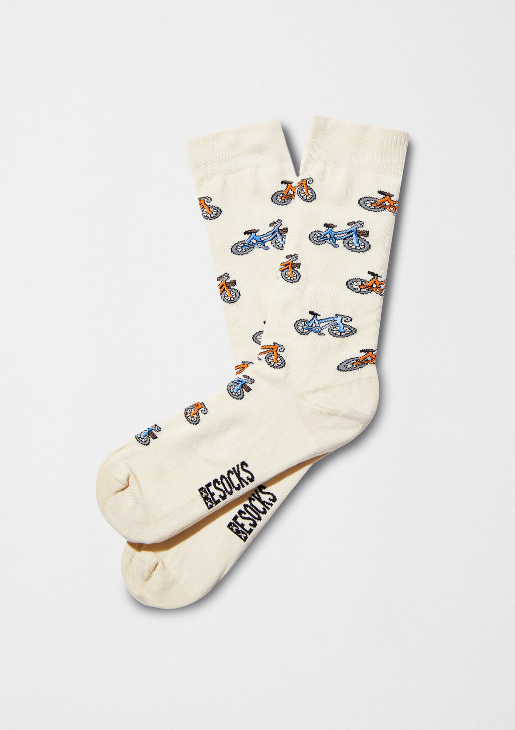 Pack Bicycle incluye calcetines con estampado de bicicletas en tonos crudo y azul, de BESOCKS.