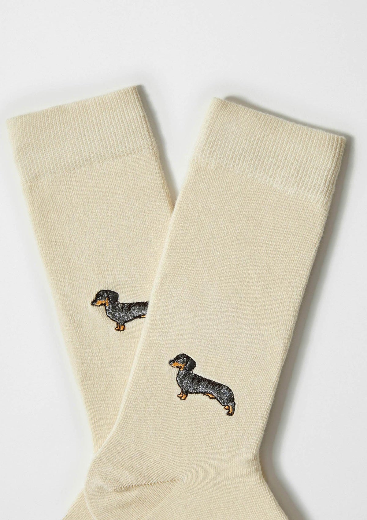  calcetines beige con bordado de perros 
