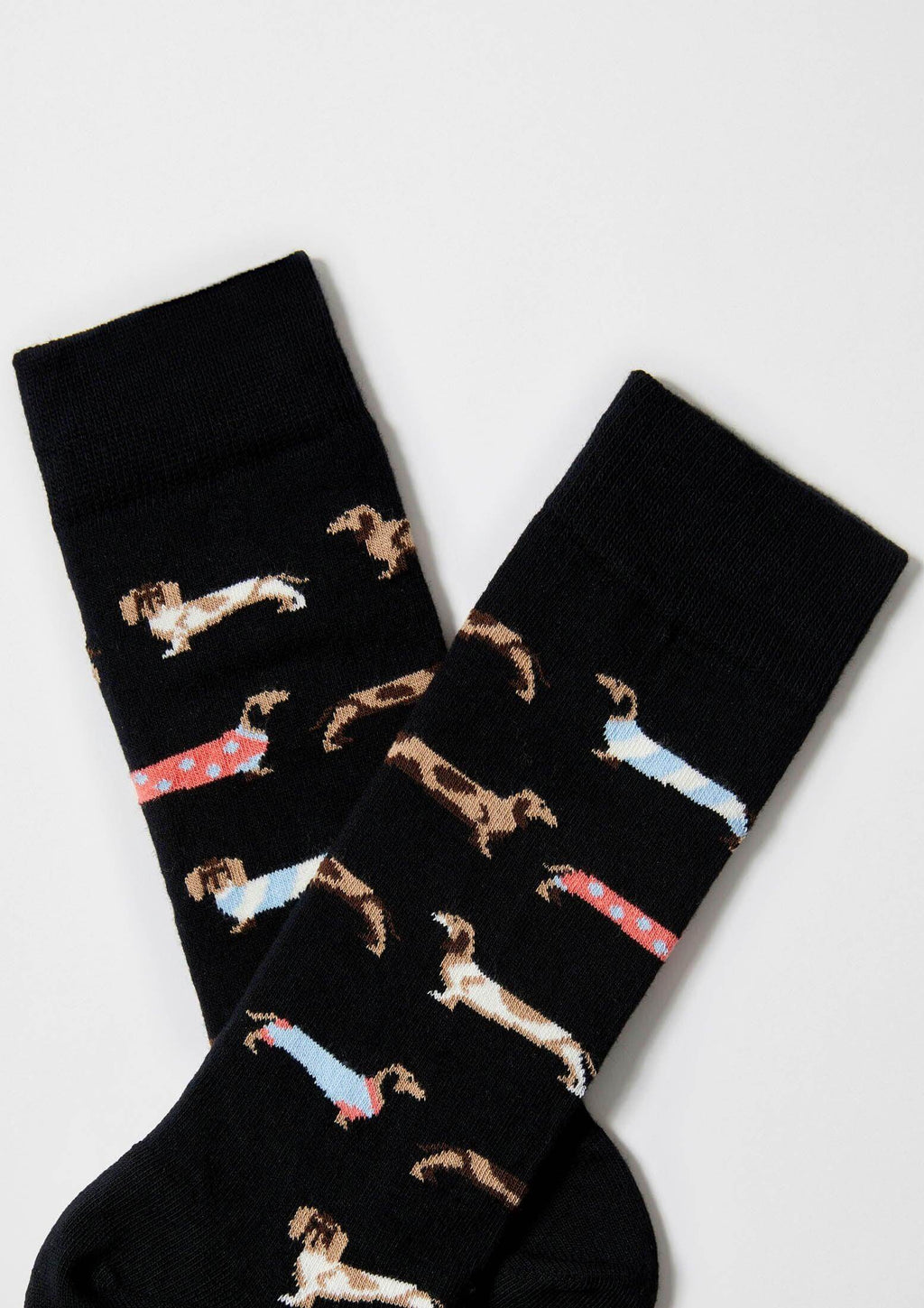 calcetines con estampado de perros salchicha en fondo negro - BESOCKS BePets