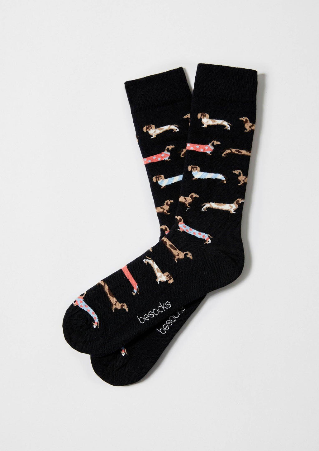 Calcetines BePets Black con estampado de perros salchicha en posiciones diversas - BESOCKS