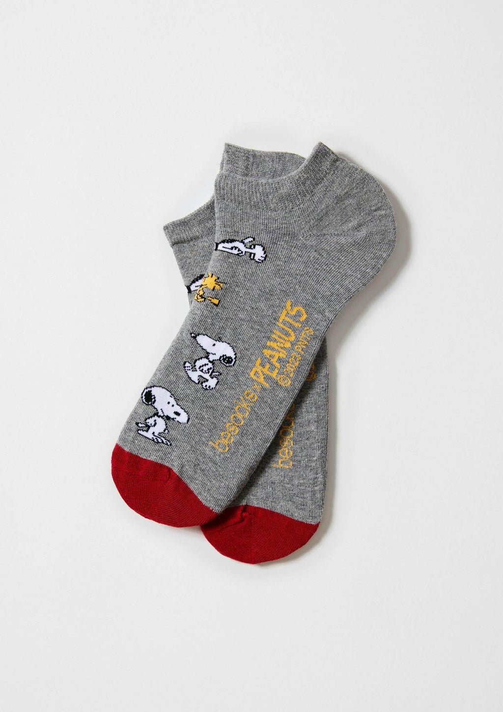 calcetines con ilustraciones de Snoopy y Woodstock en fondo gris - BeSnoopy Grey Ankle - BESOCKS