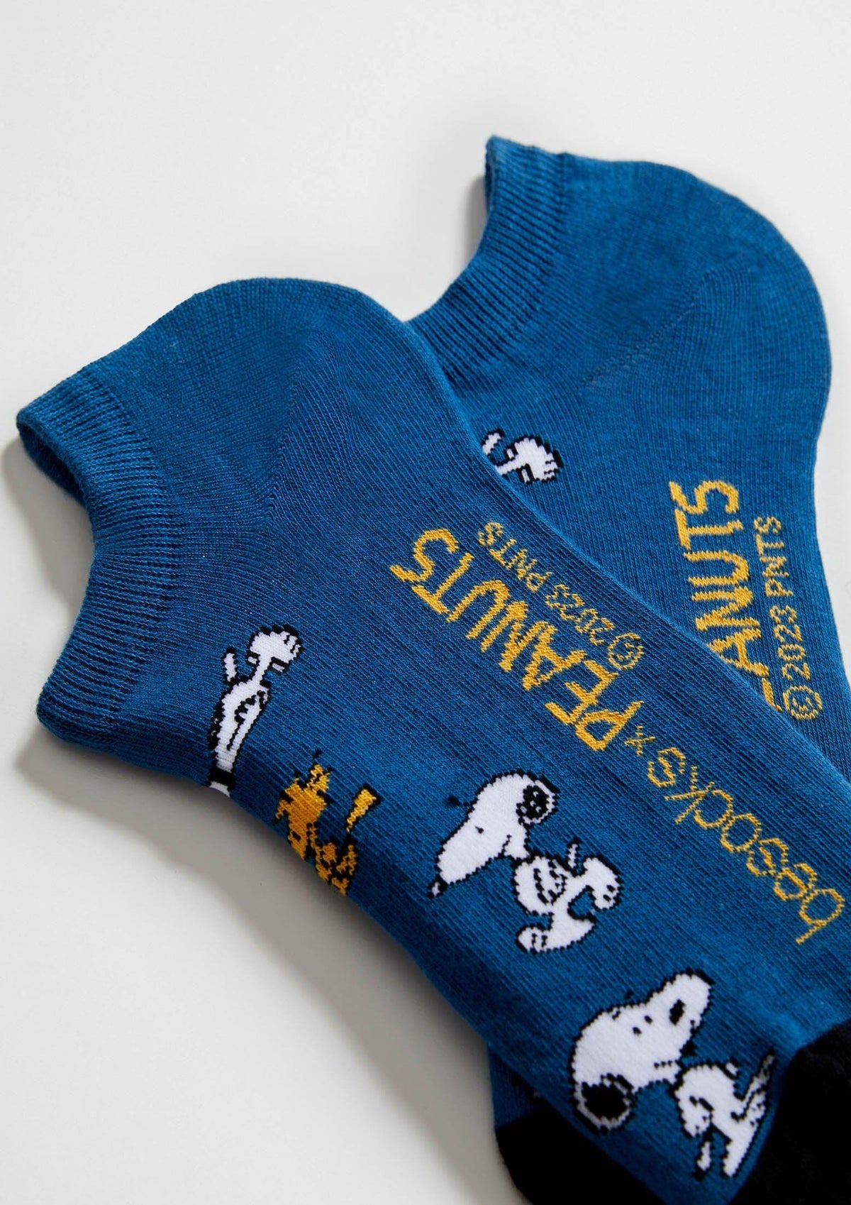 Socks featuring Snoopy and Woodstock characters in white and yellow - BeSnoopy Blue Ankle - BESOCKS