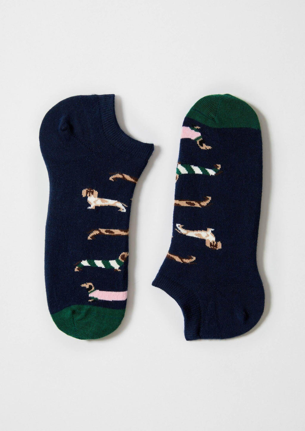 Calcetines tobilleros BePets Navy Ankle con perros salchicha en azul marino - BESOCKS
