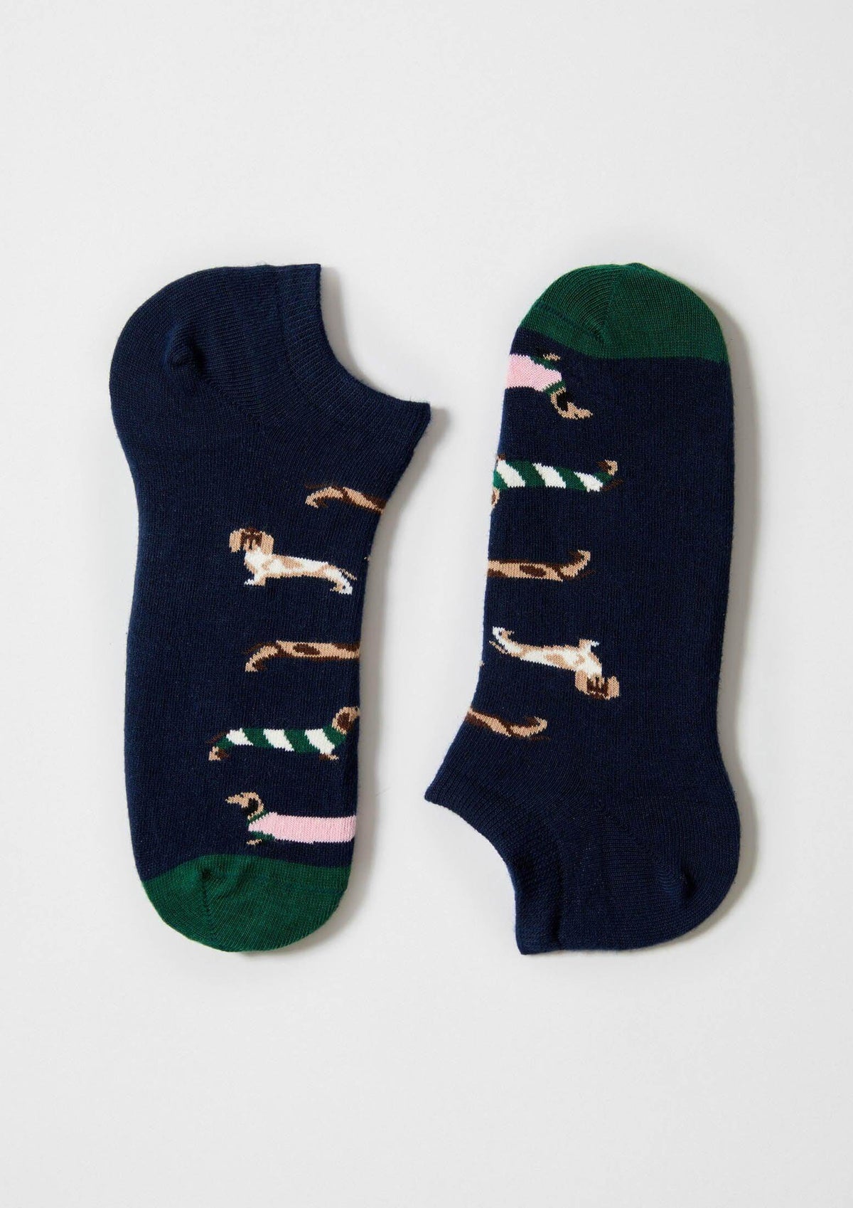 Calcetines tobilleros BePets Navy Ankle con perros salchicha en azul marino - BESOCKS