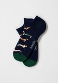 Calcetines BePets Navy Ankle con estampado de perros salchicha en diferentes outfits - BESOCKS