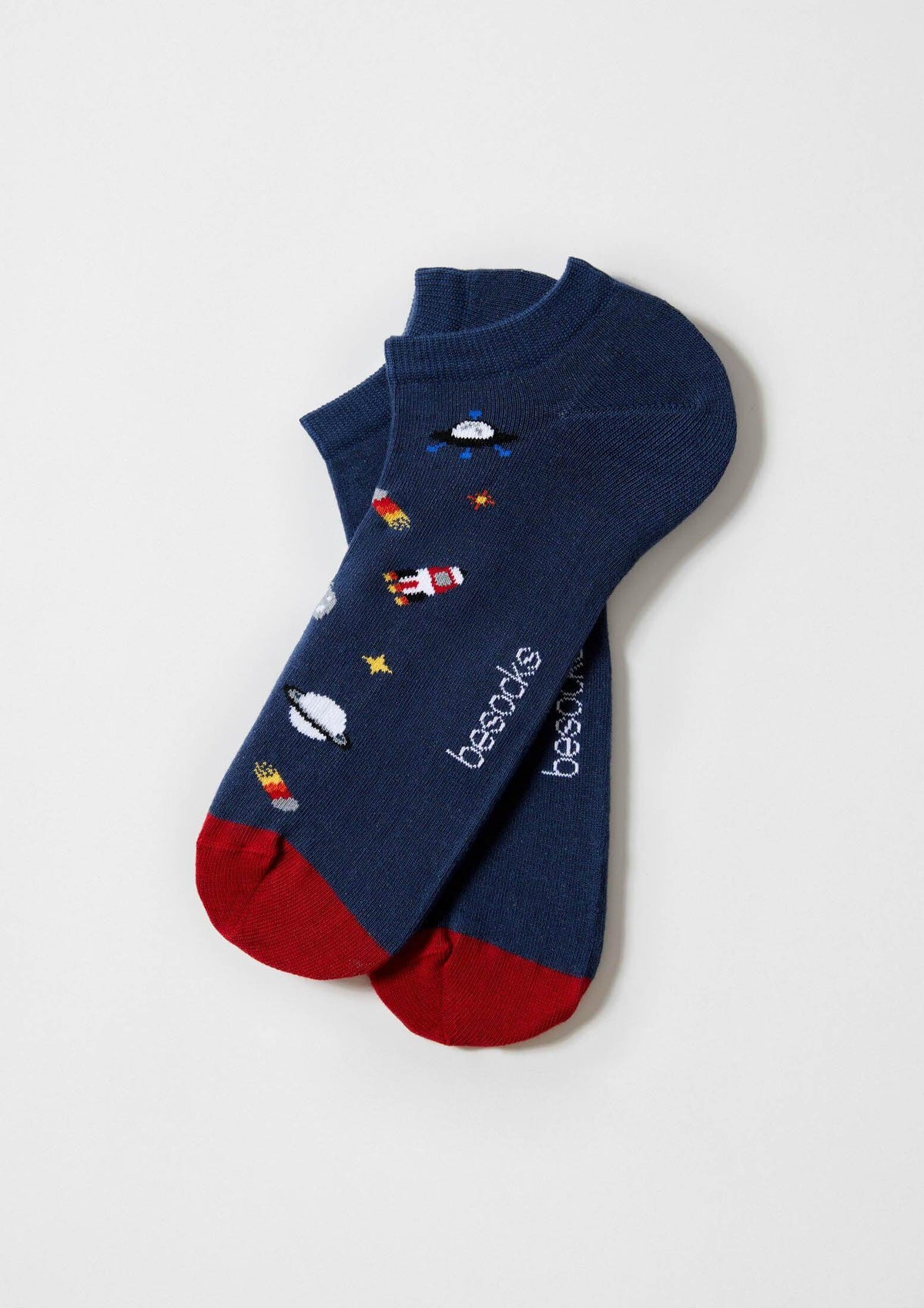 Calcetines con estampado de cohetes, planetas y ovnis - BeSpace Ankle azules - BESOCKS.